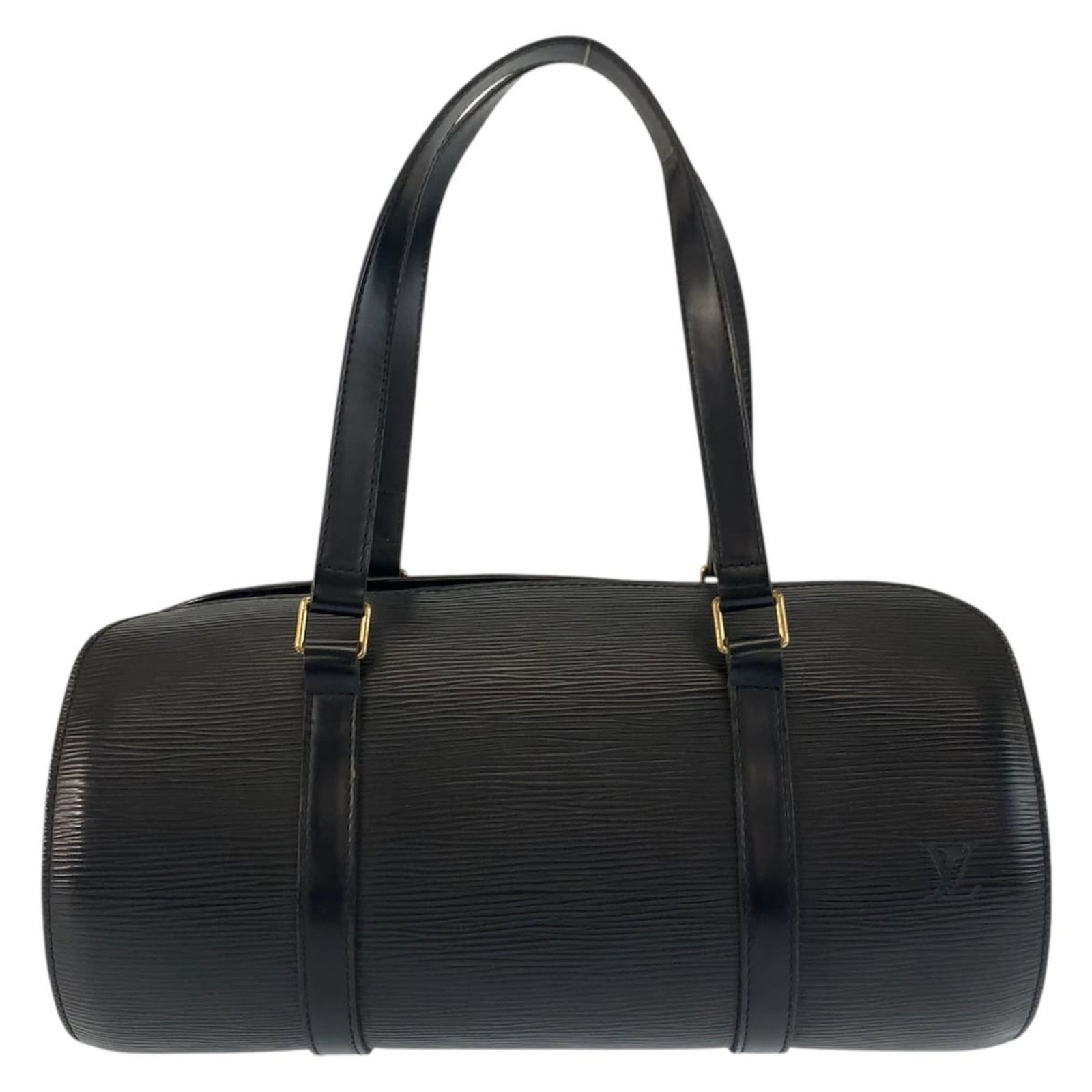 Louis Vuitton Leather Handbag: Louis Vuitton Leather Handbag A timeless and sophisticated black leather handbag from the iconic Louis Vuitton brand, boasting a classic design with a sturdy 47cm handle and a spacious interior