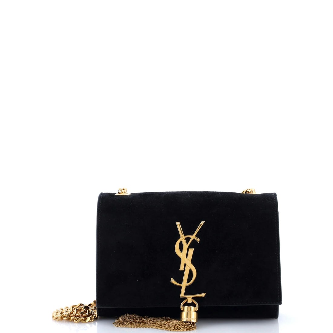 Small Saint Laurent Classic Suede Tassel Crossbody Bag: Small Saint Laurent Classic Suede Tassel Crossbody Bag A sleek and sophisticated Saint Laurent Classic Suede Tassel Crossbody Bag, boasting the iconic monogram tassel detail and rich black suede