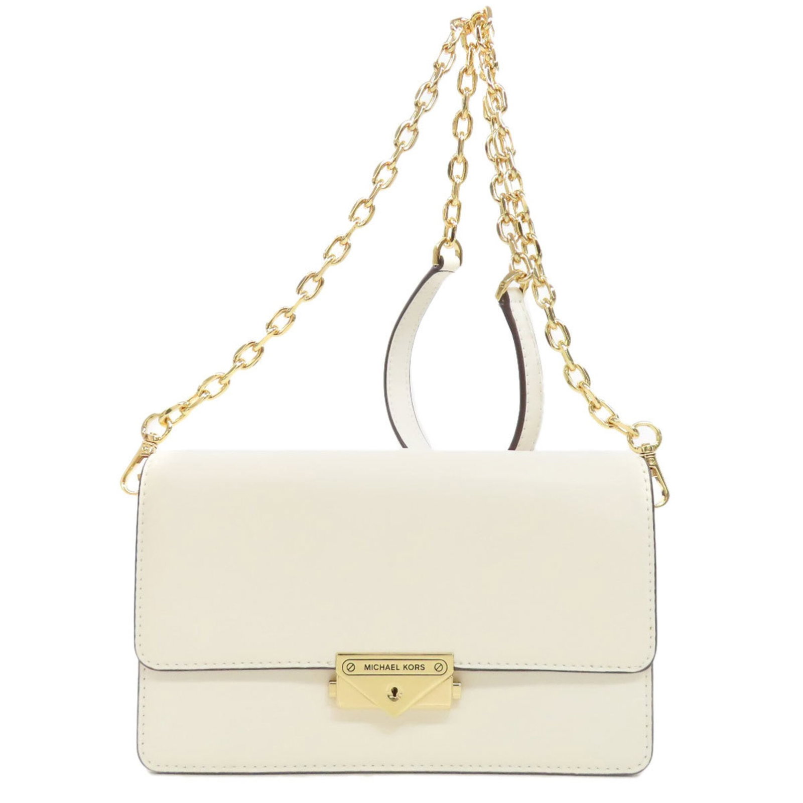 Michael Kors Leather Shoulder Bag: Michael Kors Leather Shoulder Bag A crisp white leather shoulder bag from Michael Kors, perfect for adding a touch of sophisticated elegance to any outfit. With its sleek 13.5cm design and spacious