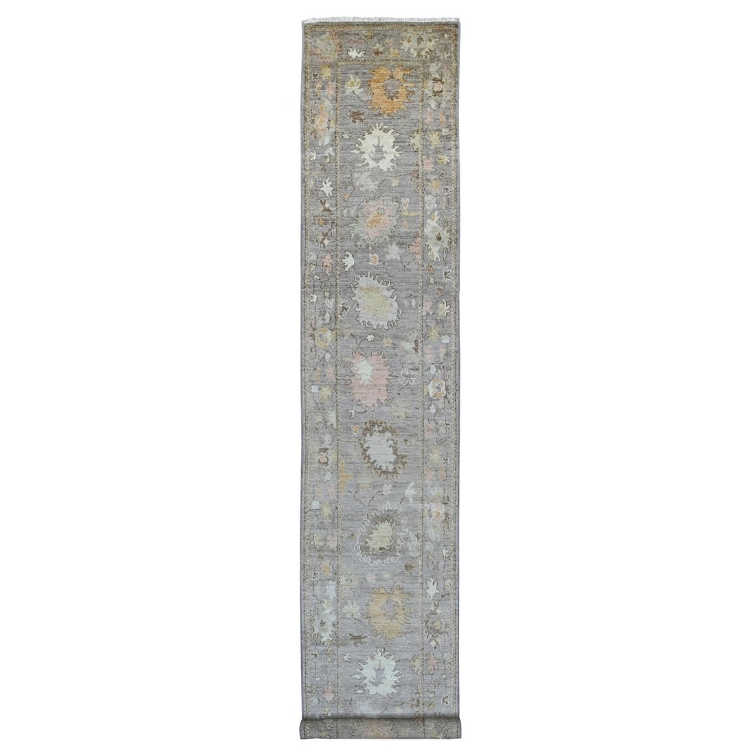 2'6"x15'10" Brown Afghan Angora Oushak Hand Knotted Wool Runner Rug: 2'6"x15'10" Brown Afghan Angora Oushak Hand Knotted Wool Runner Rug Experience the rich beauty of traditional Afghan craftsmanship with this stunning 2'6"x15'10" Brown Oushak Hand Knotted Wool Runner