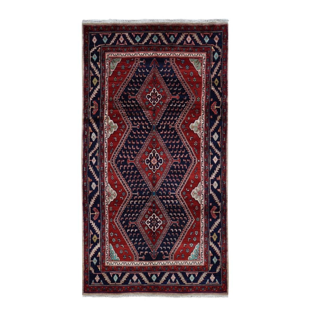 5'1"x9'7" Red New Zoroastrian Pure Wool Hand Knotted Rug: 5'1"x9'7" Red New Zoroastrian Pure Wool Hand Knotted Rug Experience the rich heritage of Turkey with this stunning 2000-year-old Red Zoroastrian pure wool hand knotted rug, measuring 5'1" x 9'7".