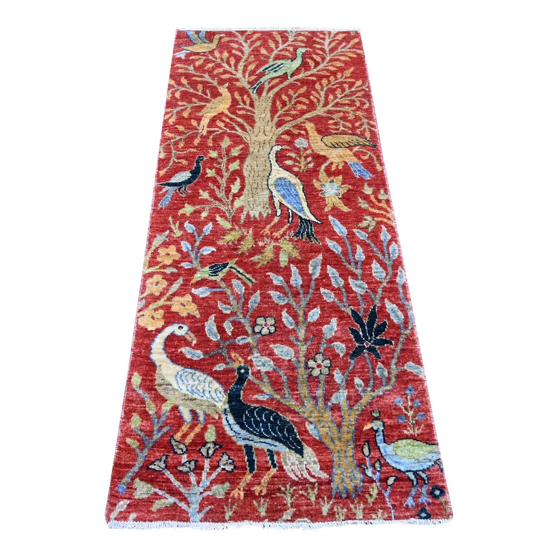 2'6"x6' Red Peshawar Birds of Paradise Design Hand Knotted Soft Wool Runner (1 of 6)