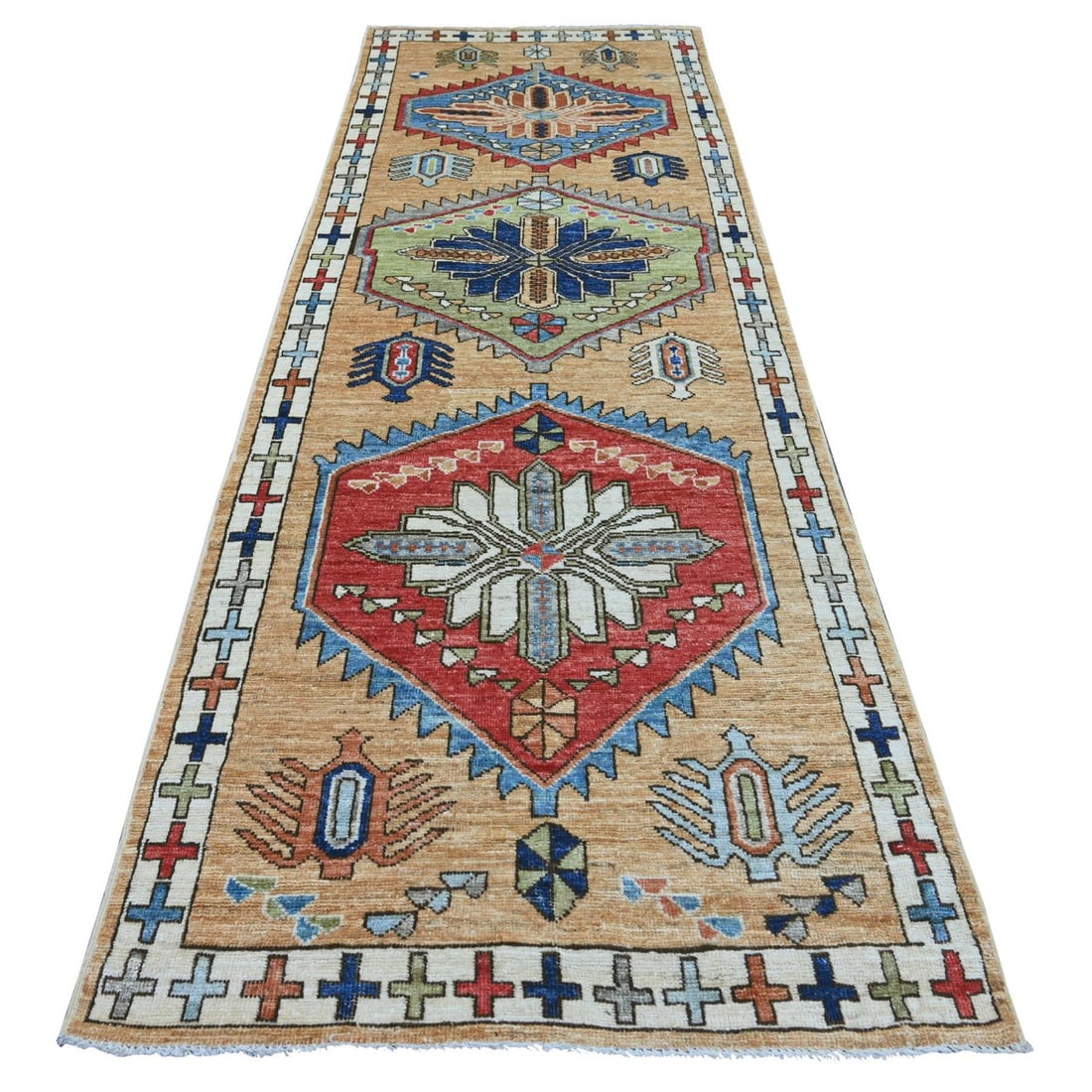 4'x11'6" Brown Anatolian Village Inspired Design Hand Knotted Wool Runner: 4'x11'6" Brown Anatolian Village Inspired Design Hand Knotted Wool Runner Experience the rich cultural heritage of Afghanistan with this stunning 4'x11'6" Brown Anatolian Village Inspired Design Hand