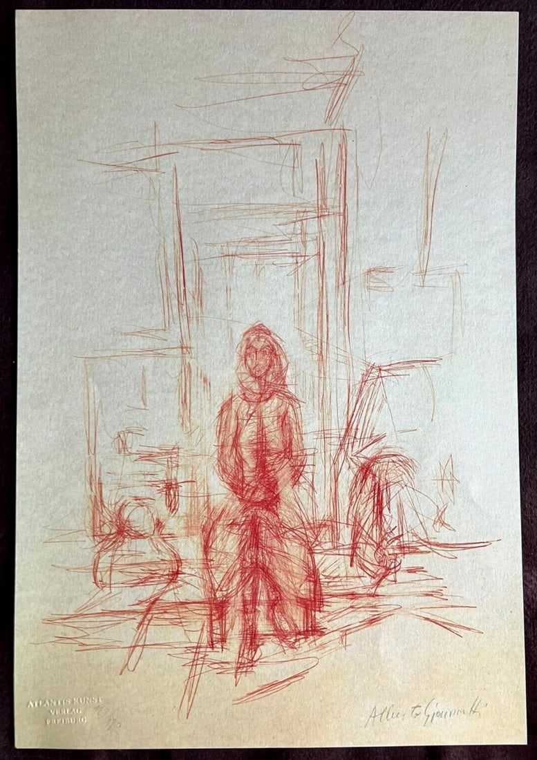 Alberto Giacometti is a lithograph numbered 180.: Alberto Giacometti is a lithograph numbered 180. A rare opportunity to own a piece of modern art history, Alberto Giacometti's lithograph "Annette is sitting in the study" (1977) stands out with its u