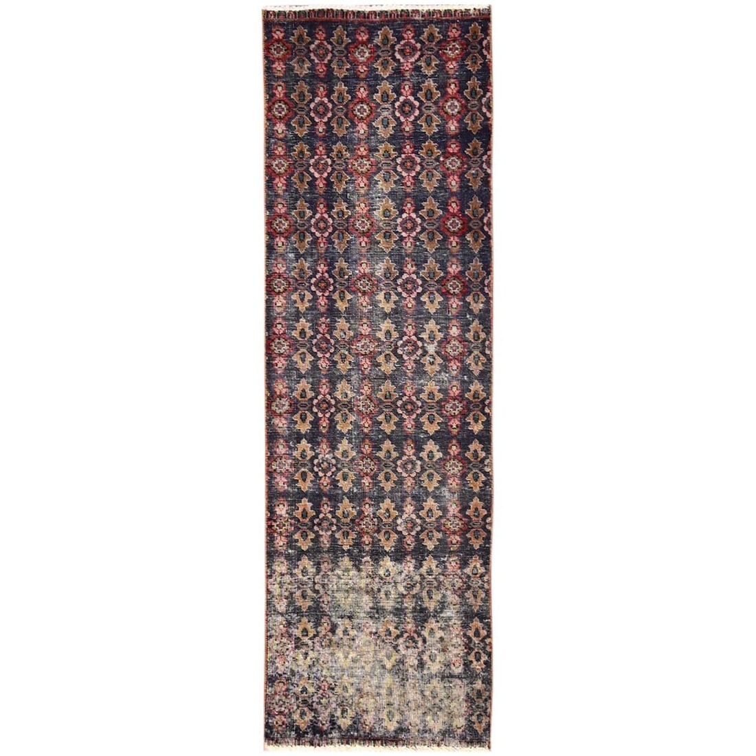 2'1"x6'9" Blue Vintage Northwest Zoroastrian Wool Hand Knotted Runner Rug: 2'1"x6'9" Blue Vintage Northwest Zoroastrian Wool Hand Knotted Runner Rug Experience the rich cultural heritage of Turkey with this stunning 1950s vintage Blue Northwest Zoroastrian wool hand-knotted
