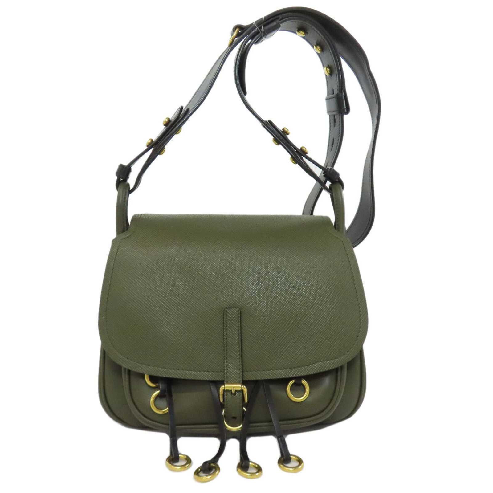 Leather shoulder bag from Prada: Leather shoulder bag from Prada A pre-owned Prada leather shoulder bag in khaki, boasting a timeless design with clean lines and premium quality craftsmanship. With its classic size and versatile