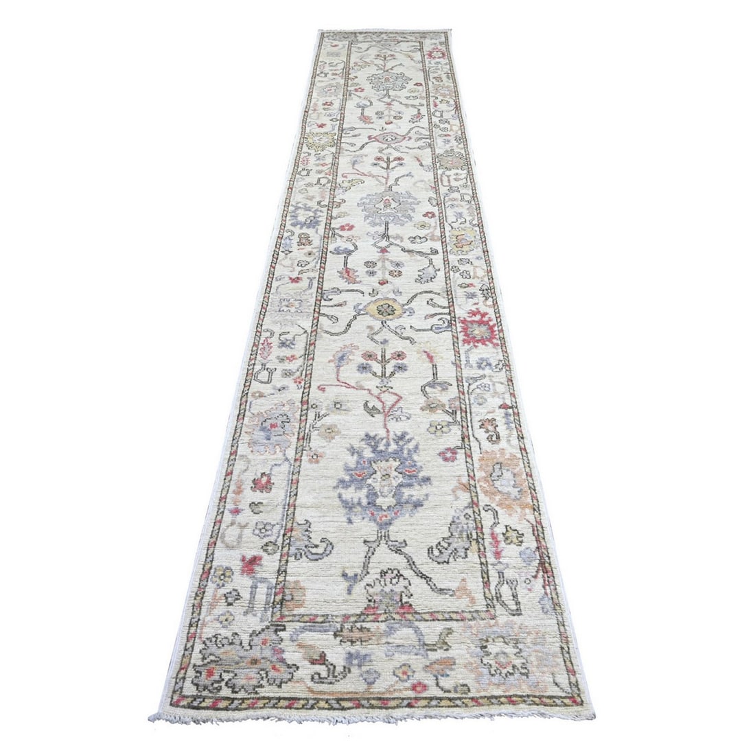 2'8"x13'8" Ivory Angora Oushak Leaf Design Hand Knotted Wool Runner Rug (1 of 6)