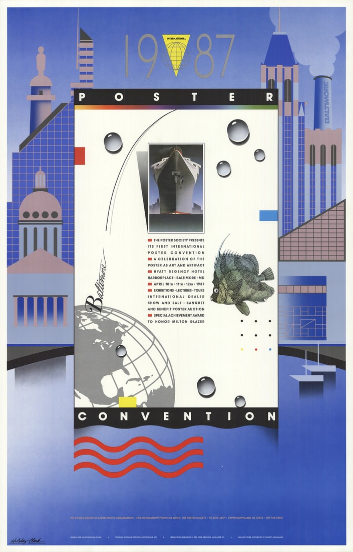 BOB HELSEY 1987 Poster Convention 37.75" x 24.25" Offset Lithograph 1987 Contemp: BOB HELSEY 1987 Poster Convention 37.75" x 24.25" Offset Lithograph 1987 Contemp A rare and iconic poster from the 1987 Poster Convention, created by renowned artist Bob Helsey, is up for grabs. This