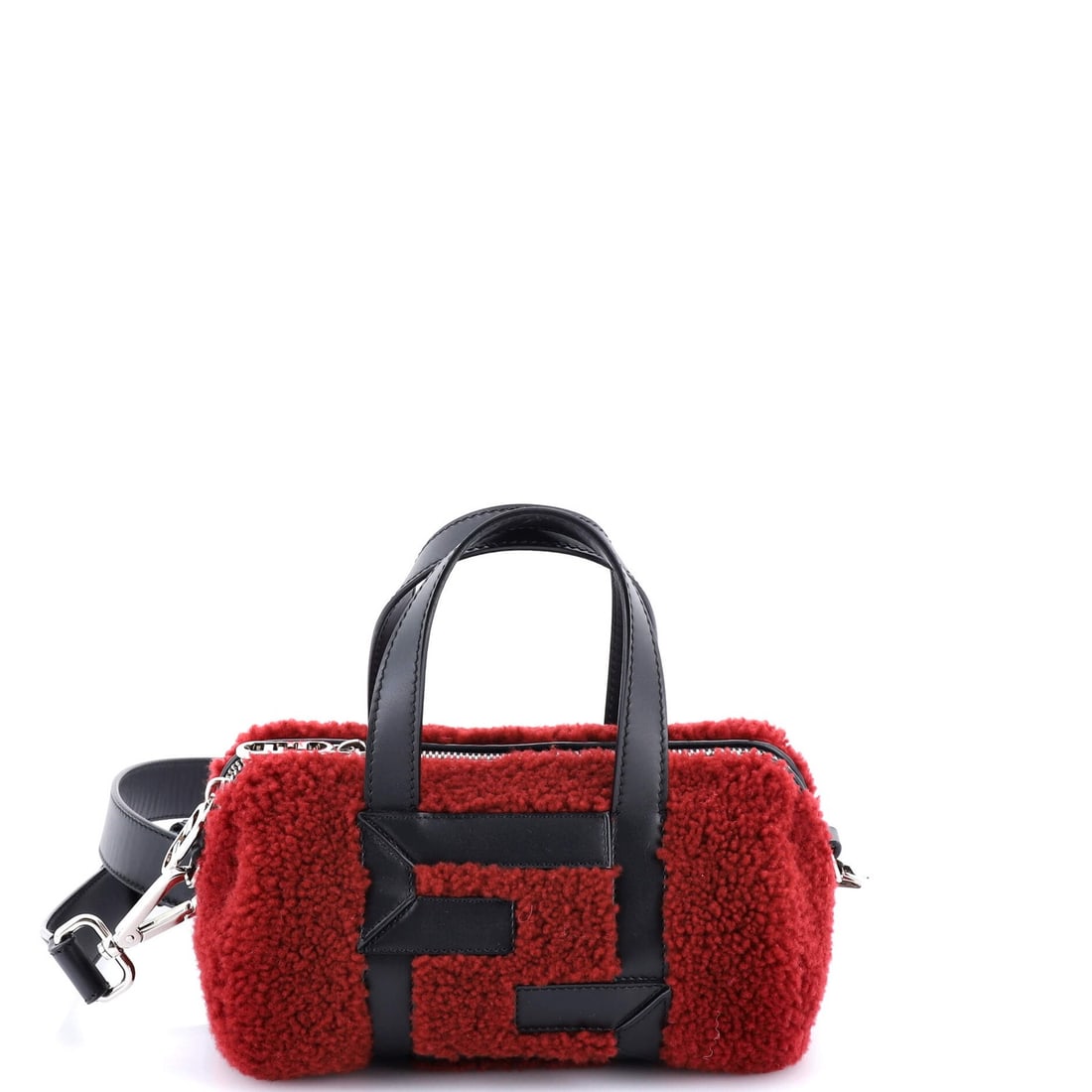 Fendi O Lock Convertible Mini Bowler Bag Shearling Leather (1 of 6)