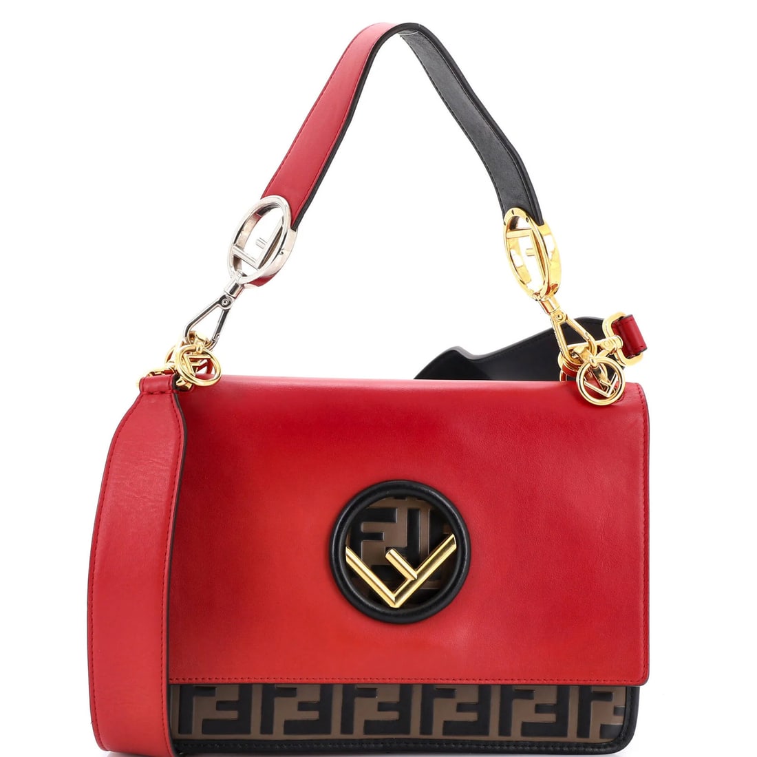 Fendi Kan Leather F Shoulder Bag with Zucca Embossed Detail Medium (1 of 7)