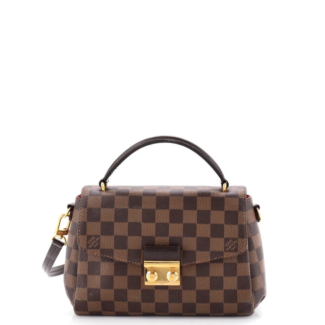 Louis Vuitton Croisette Handbag: Louis Vuitton Croisette Handbag A timeless classic, the Louis Vuitton Croisette Handbag boasts a rich brown canvas exterior with iconic Damier pattern, perfectly complemented by a vibrant red interior
