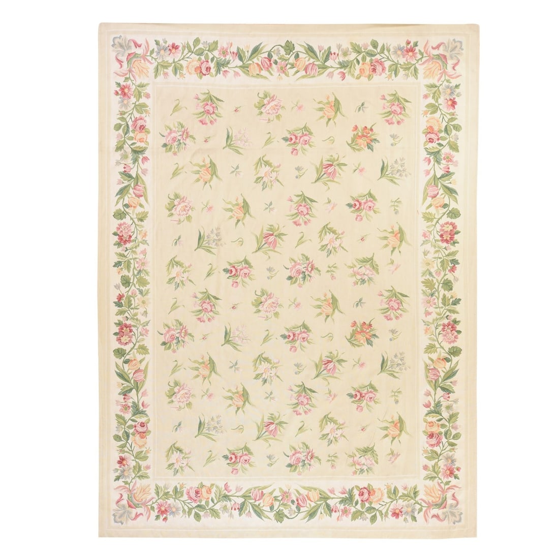 8'9"x12' Ivory Aubusson with Botanical Design Wool Hand Woven Oriental Rug (1 of 10)