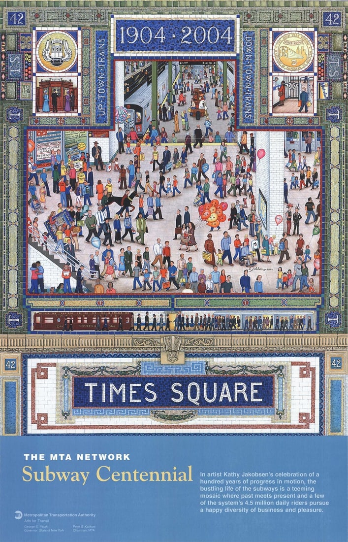 KATHY JAKOBSEN Subway Centennial 45.75" x 29.5" Offset Lithograph 2004 Contempor (1 of 4)