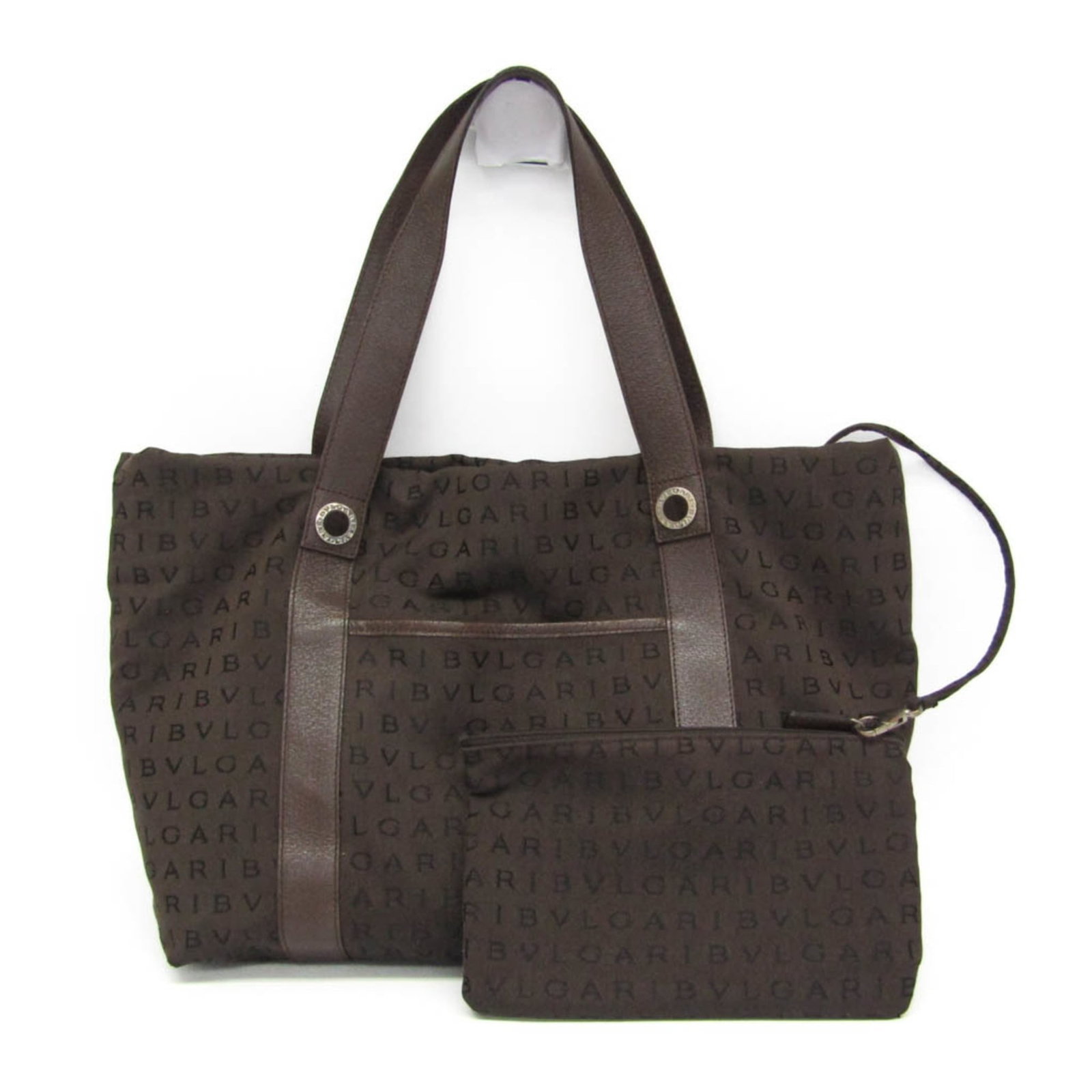Bvlgari leather canvas tote bag: Bvlgari leather canvas tote bag Elevate your everyday style with the timeless Bvlgari leather canvas tote bag, boasting a rich brown hue and supple leather accents that add a touch of sophistication