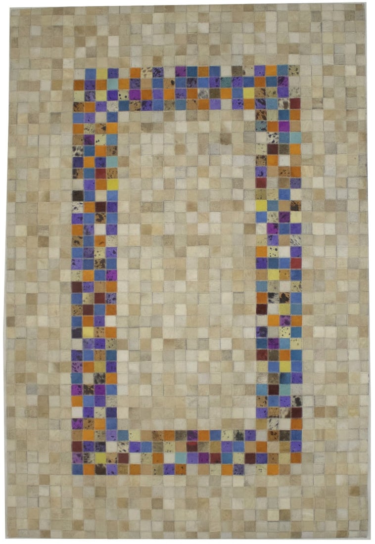 Modern leather rug carpet contemporary floor cover 4x6 ft small patchwork. (1 of 13)