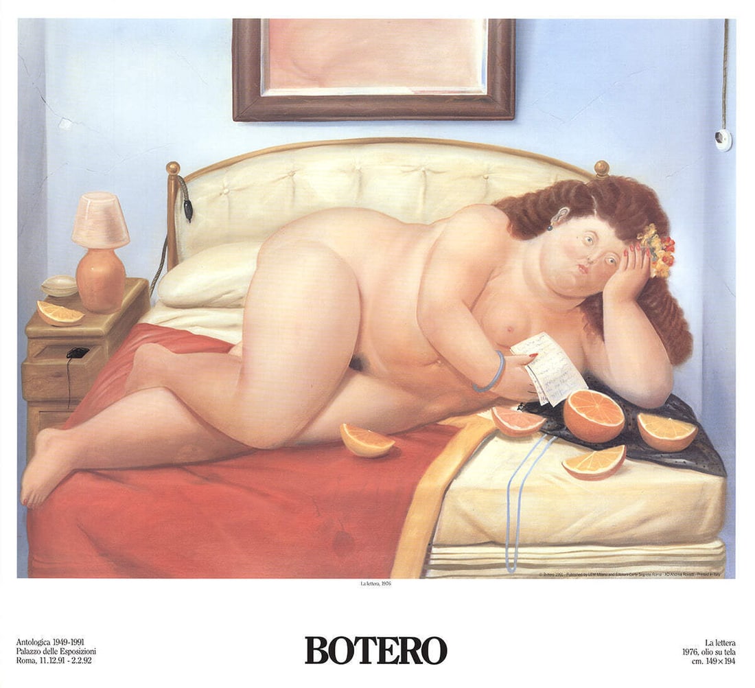FERNANDO BOTERO La Lettera 26.75" x 29.5" Poster 1991 Contemporary Brown Red W: FERNANDO BOTERO La Lettera 26.75" x 29.5" Poster 1991 Contemporary Brown Red W Experience the vibrant world of Fernando Botero, renowned for his iconic depictions of everyday life and figures. This