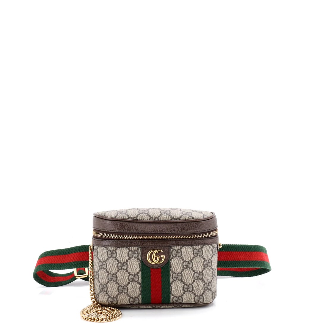 Gucci GG Coated Canvas Small Belt Chain Bag: Gucci GG Coated Canvas Small Belt Chain Bag Elevate your everyday style with the iconic Gucci GG Coated Canvas Small Belt Chain Bag, boasting a timeless brown canvas exterior and sleek gold hardware.