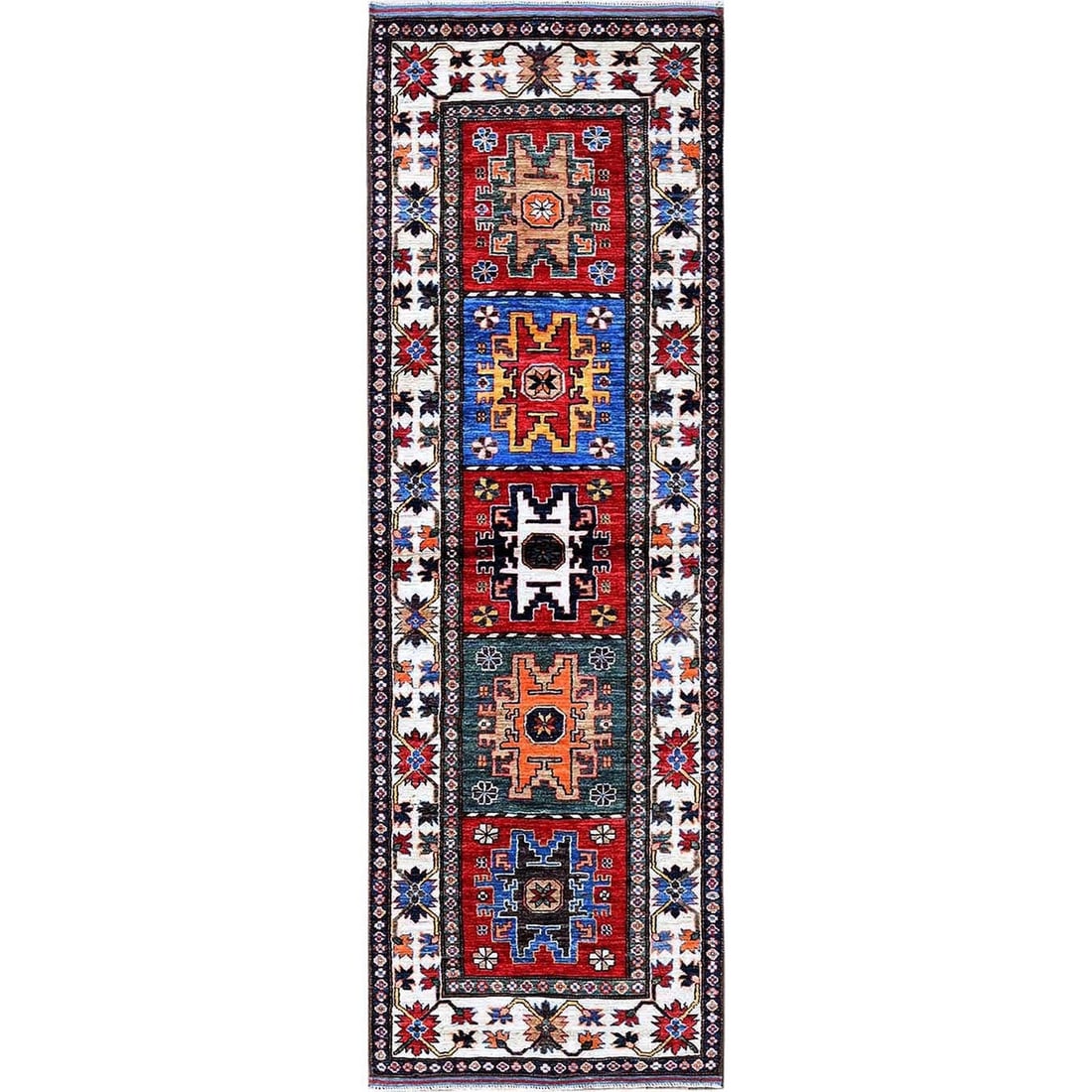 2'8"x8'2" Colorful Caucasian Design Revival Hand Knotted Wool Runner Rug (1 of 7)
