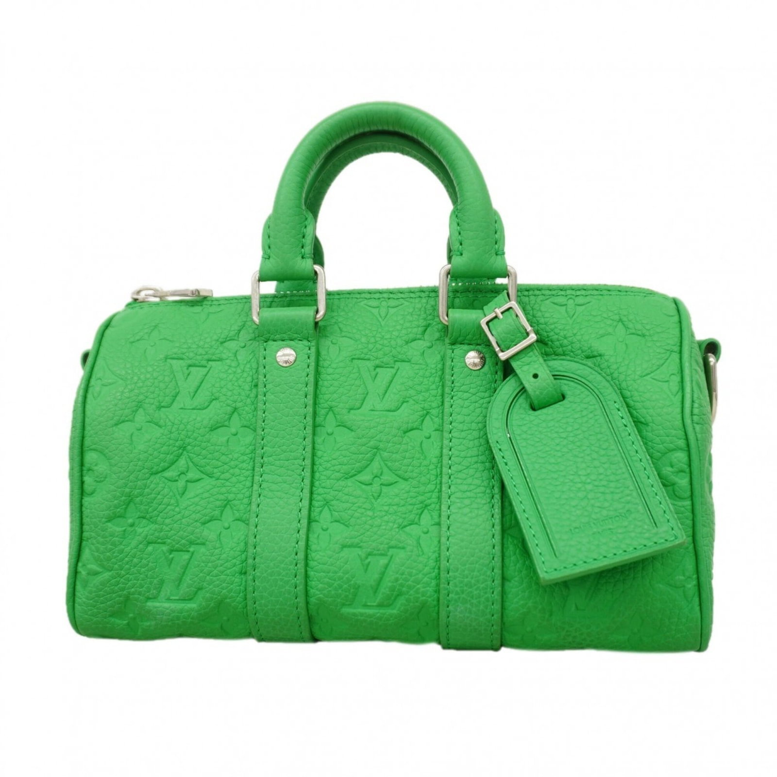 Louis Vuitton is a handbag: Louis Vuitton is a handbag A pre-owned Louis Vuitton handbag in vibrant green, boasting the iconic monogram pattern and timeless design that has become synonymous with luxury travel. With its classic
