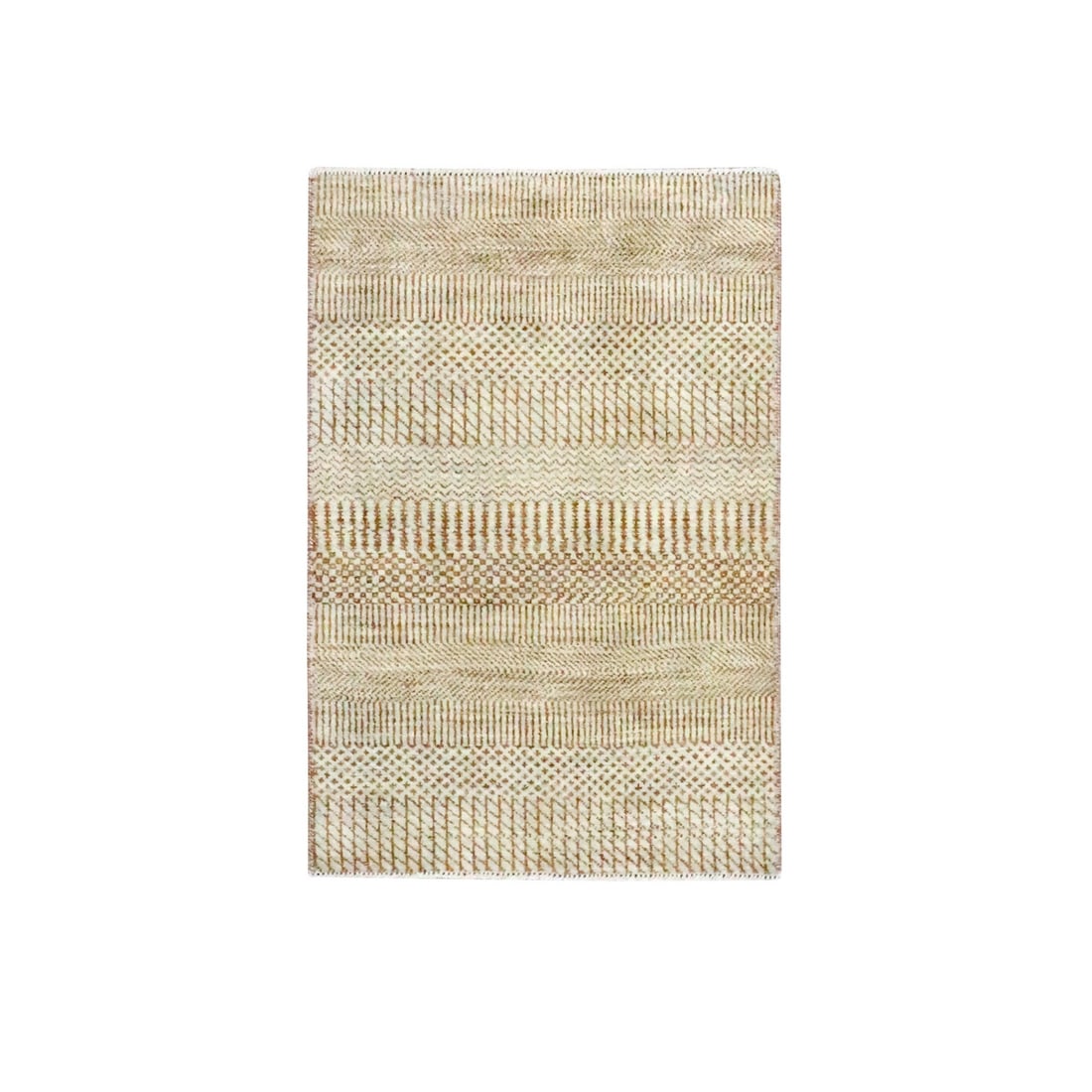 Small rug beige wool silk hand knotted modern grass design mat: Small rug beige wool silk hand knotted modern grass design mat Experience the timeless beauty of Indian craftsmanship with this stunning hand-knotted wool and silk rug, featuring an elegant modern