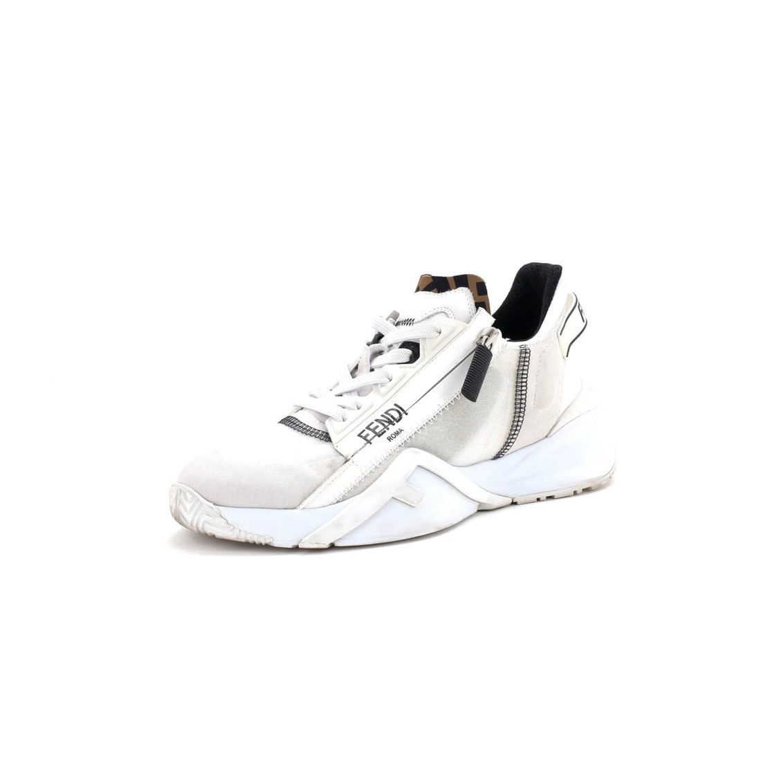 Fendi Women's Flow Sneakers Mixed Materials: Fendi Women's Flow Sneakers Mixed Materials Elevate your shoe game with the iconic Fendi Women's Flow Sneakers, boasting a sleek white upper made from durable nylon and suede. The bold yellow interior