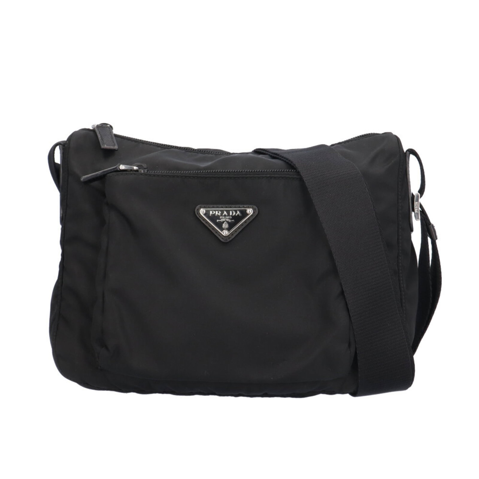 Prada nylon shoulder bag: Prada nylon shoulder bag A sleek and sophisticated black Prada nylon shoulder bag, perfect for adding an air of elegance to any outfit. With its durable nylon material and classic design, this versati
