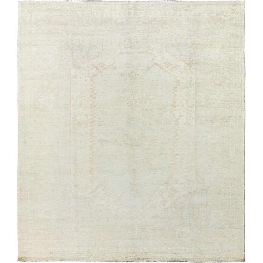 8'1"x9'5" Ivory White Wash Peshawar Oushak Design Hand Knotted Oriental Rug: 8'1"x9'5" Ivory White Wash Peshawar Oushak Design Hand Knotted Oriental Rug Experience the timeless beauty of Afghan craftsmanship with this stunning 8'1"x9'5" Ivory White Wash Peshawar Oushak Design
