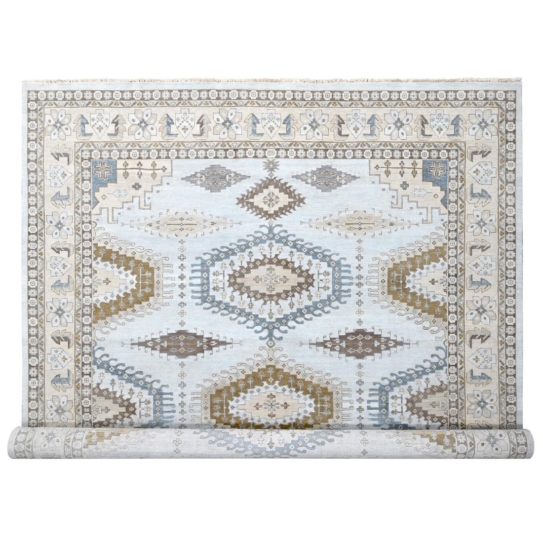 12'x14'8" Gray Zoroastrian Village Design Wool Hand Knotted Oversized Rug: 12'x14'8" Gray Zoroastrian Village Design Wool Hand Knotted Oversized Rug Experience the rich cultural heritage of India with this stunning 12'x14'8" Gray Zoroastrian Village Design Wool Hand Knotted