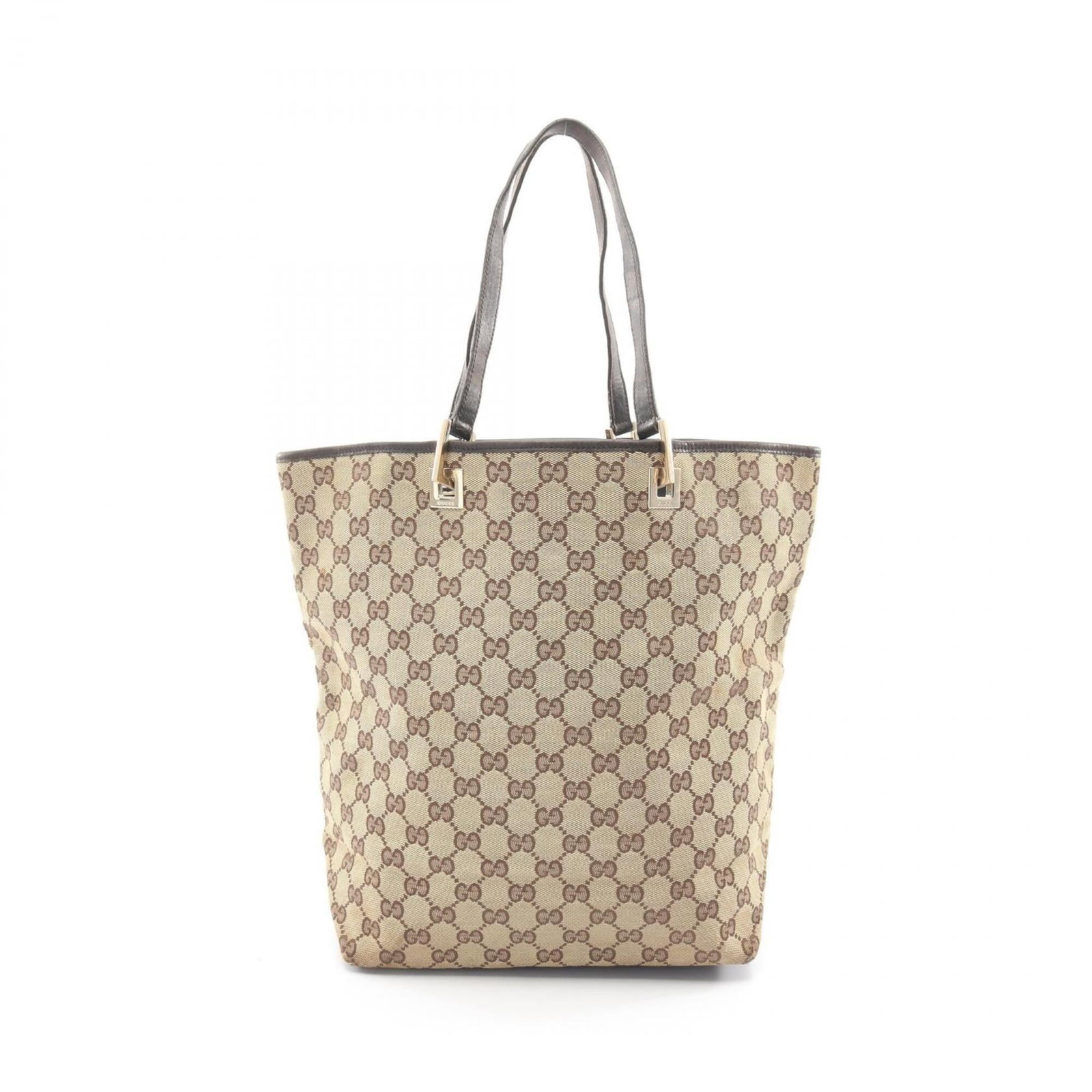 Gucci Leather Canvas Tote Bag: Gucci Leather Canvas Tote Bag A timeless Gucci canvas and leather tote bag in rich beige and brown hues, perfect for everyday essentials and stylish outings alike. With its classic design and durable