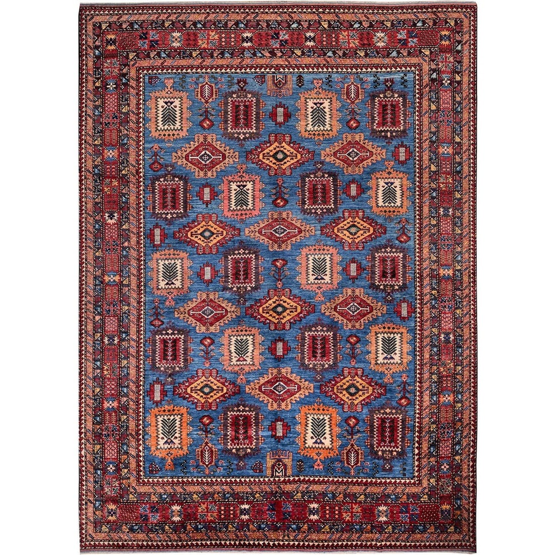 10'x13'6" Blue Afghan Ersari Caucasian Design Revival Hand Knotted Wool Rug (1 of 12)