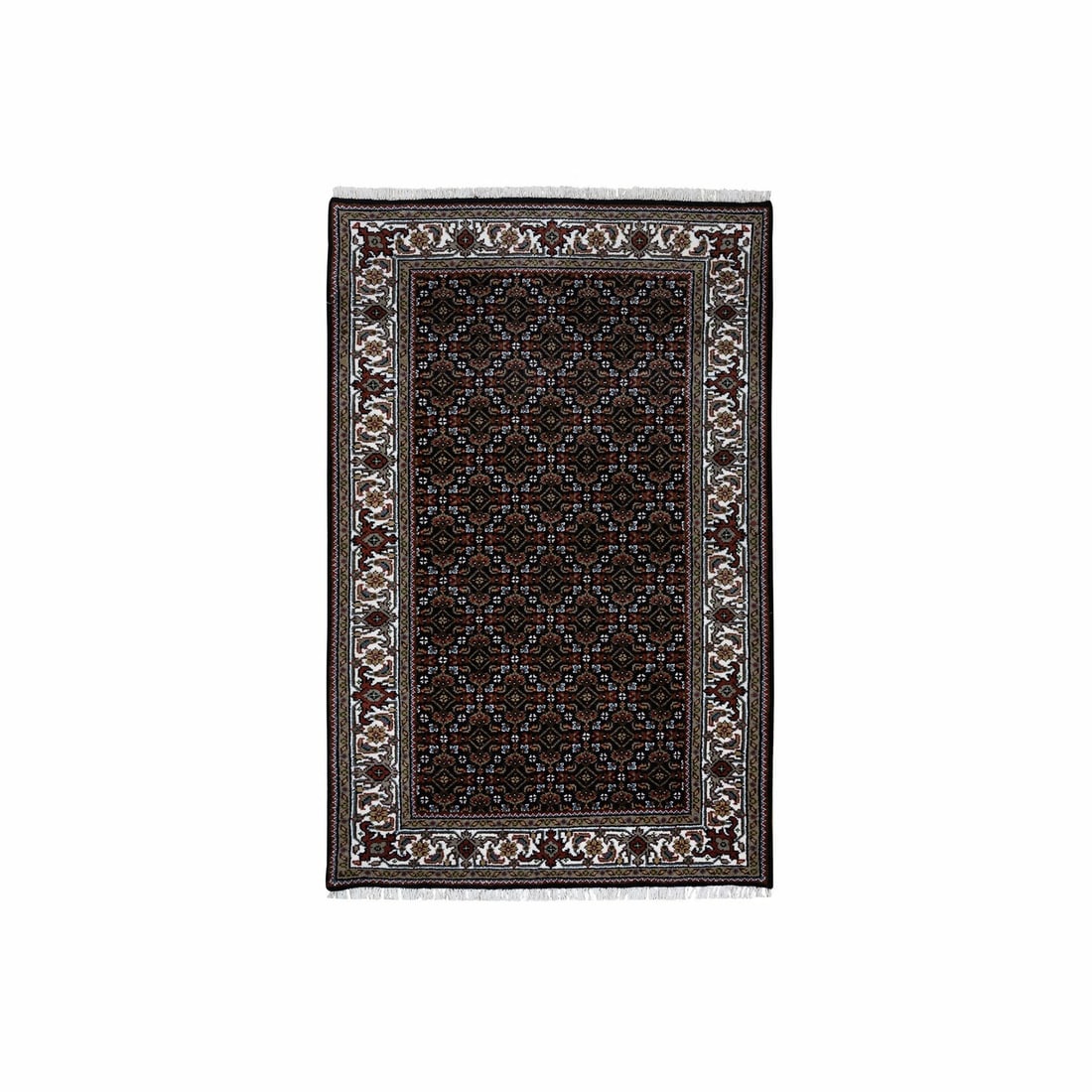 3'x5'1" Black Hand Knotted Wool and Silk Heritta 175 KPSI Oriental Rug (1 of 7)