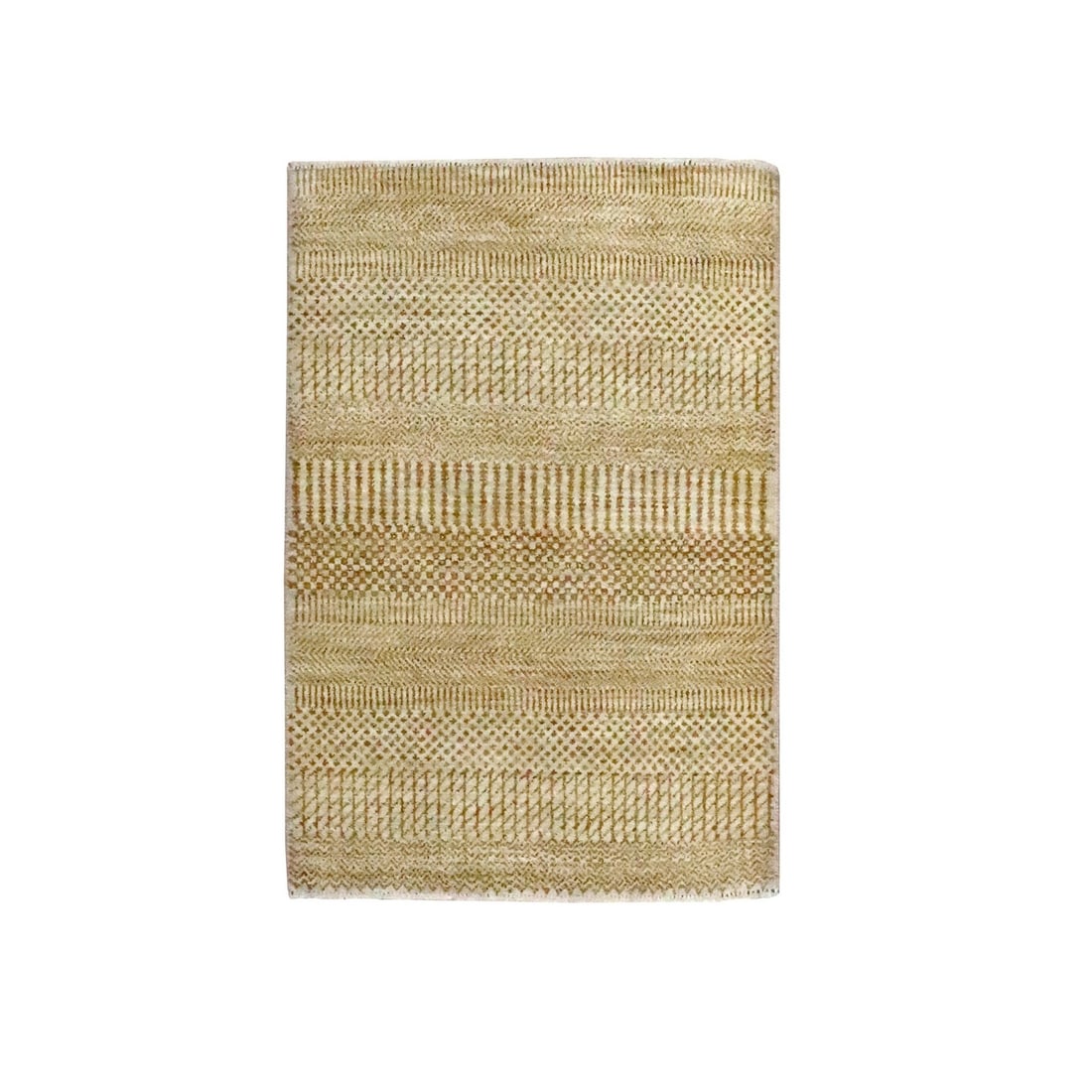2'x3' Beige Hand Knotted Modern Grass Design Wool with Silk Mat Small Rug: 2'x3' Beige Hand Knotted Modern Grass Design Wool with Silk Mat Small Rug Experience the warmth and elegance of India's rich cultural heritage in this stunning 2'x3' hand-knotted modern grass design