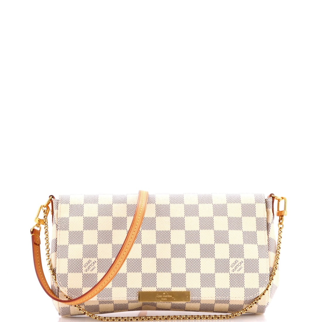 Louis Vuitton favorite handbag Damier MM: Louis Vuitton favorite handbag Damier MM The iconic Louis Vuitton Favorite Handbag Damier MM is a timeless piece that exudes classic elegance. With its crisp white canvas exterior, gold hardware, and