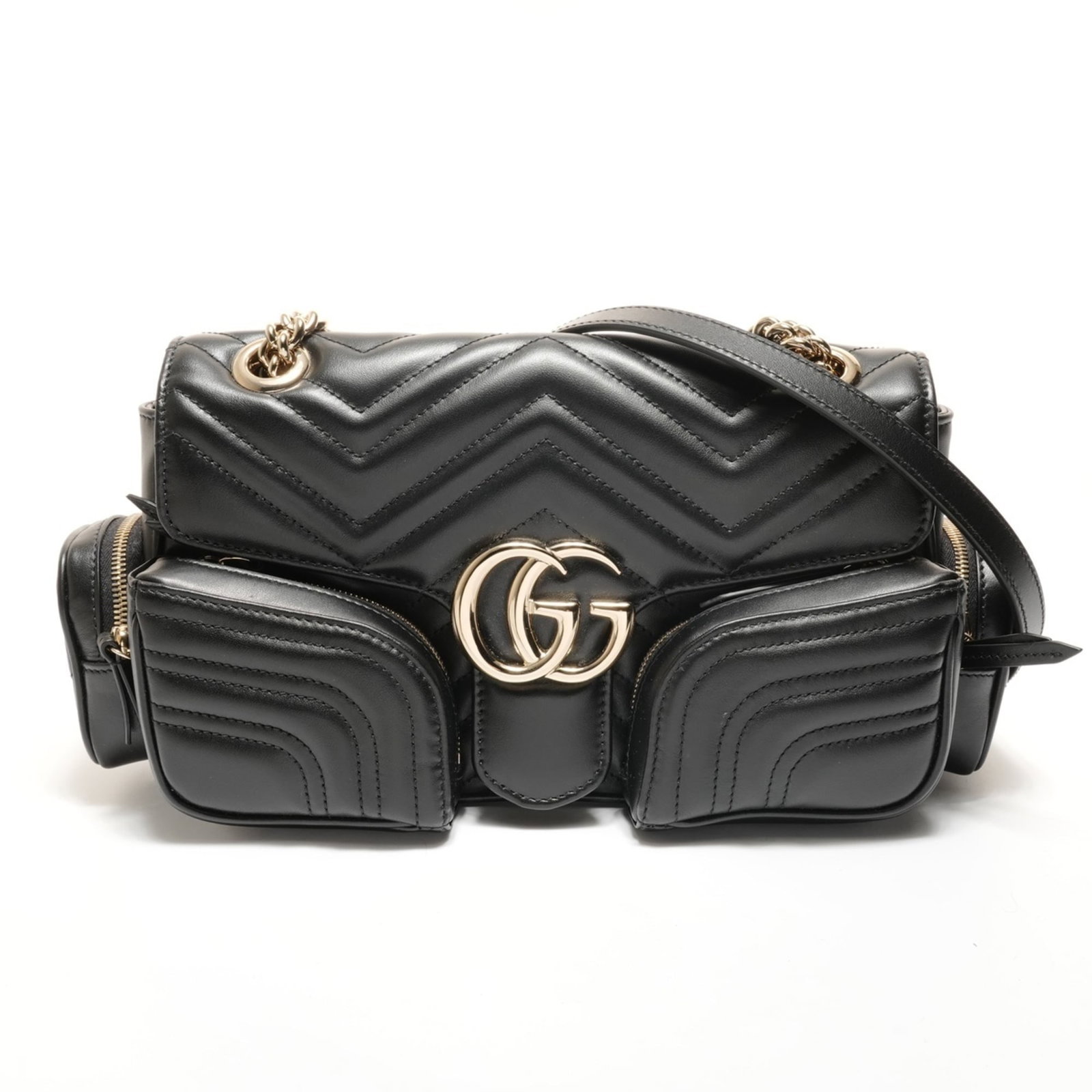 Gucci Leather Shoulder Bag: Gucci Leather Shoulder Bag Elevate your style with this stunning Gucci leather shoulder bag, boasting sleek black leather and adjustable straps that can be customized to fit your perfect silhouette. W