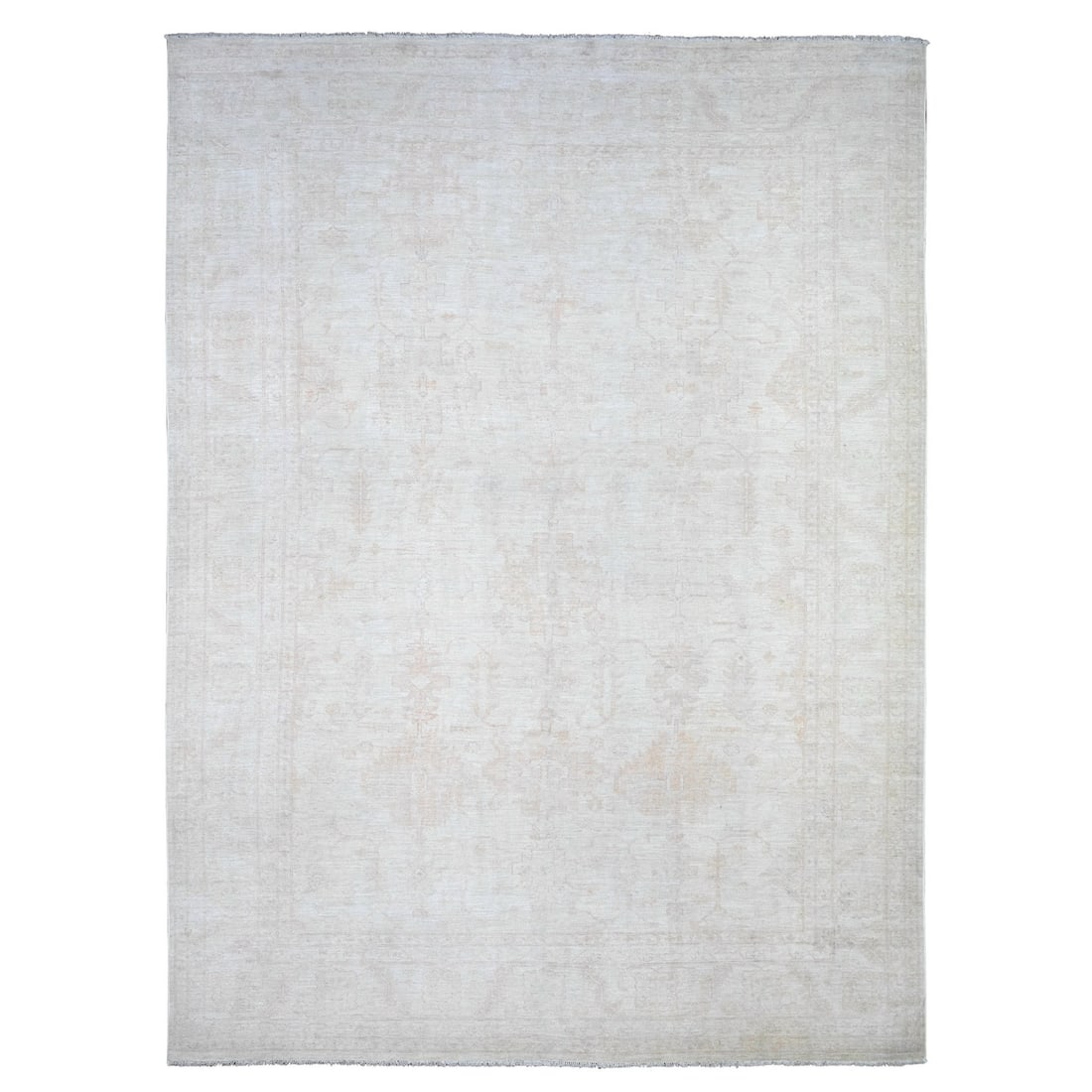 9'8"x13'1" Shoreline Gray Hand Knotted Soft Wool White Wash Peshawar Rug (1 of 12)