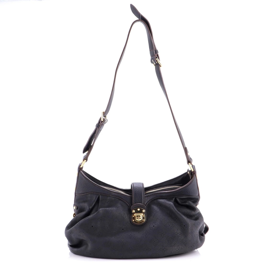 Louis Vuitton Hobo Mahina Leather: Louis Vuitton Hobo Mahina Leather The Louis Vuitton Hobo Mahina Leather is a timeless piece with its sleek black exterior and rich brown interior, perfect for adding a touch of luxury to any outfit.