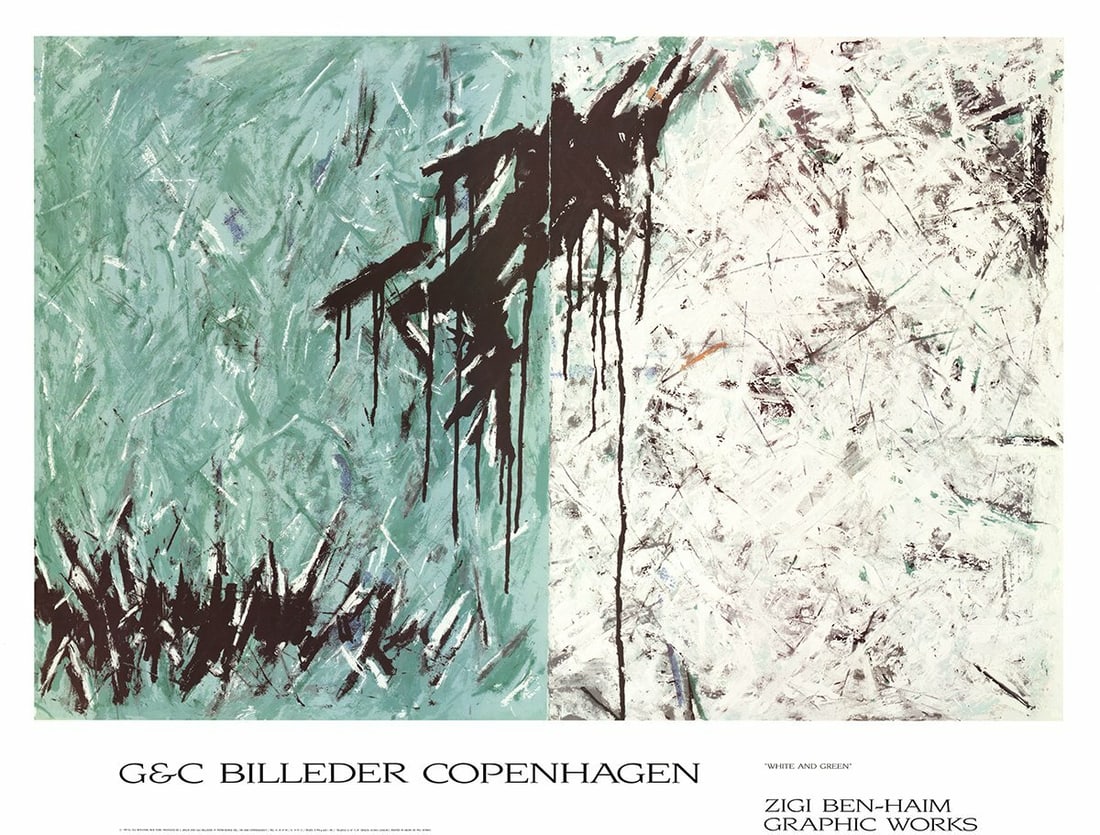 Zigi Ben-Haim White Green Poster 38.5" x 51" Abstract 1995 (1 of 1)