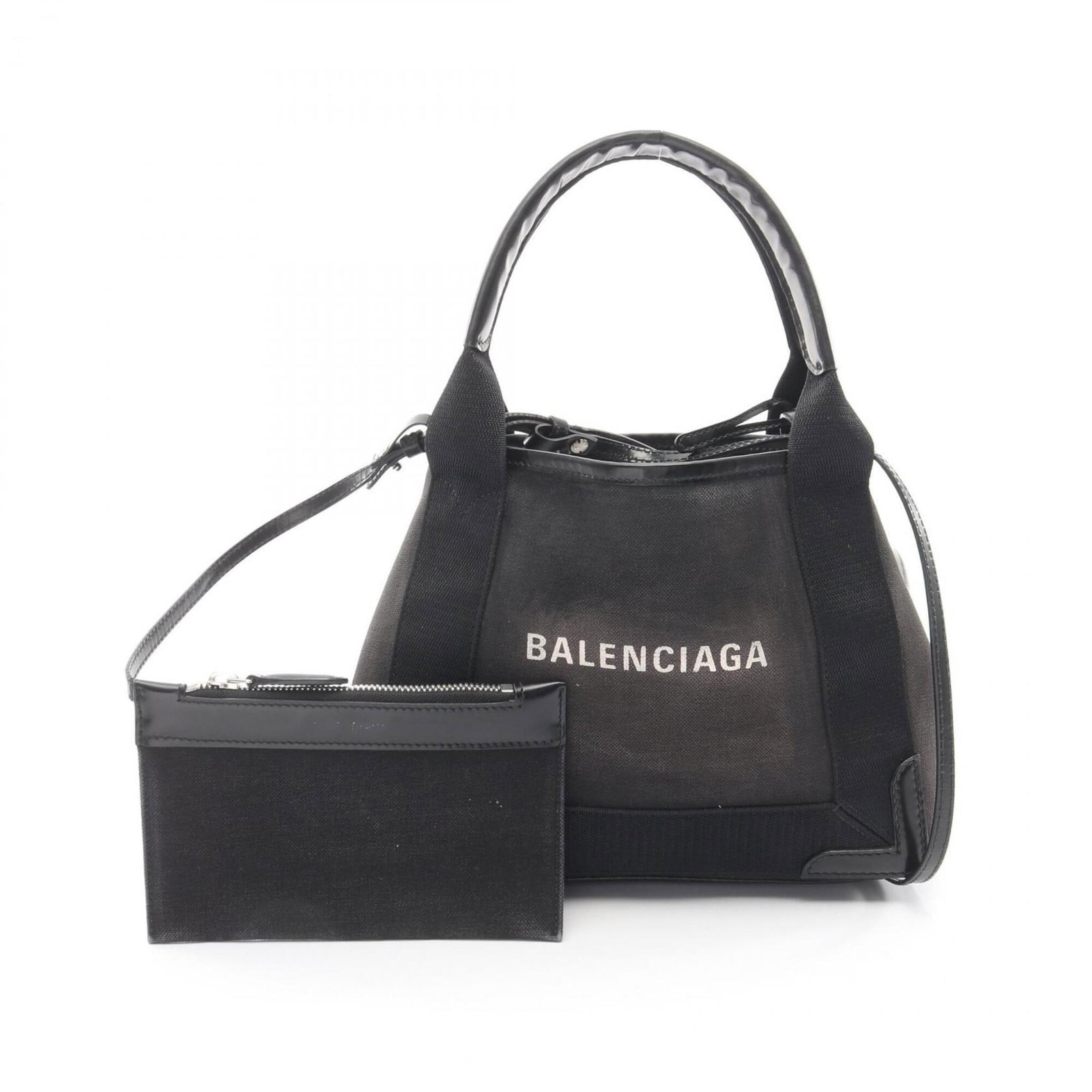 Balenciaga Handbag Canvas, Leather: Balenciaga Handbag Canvas, Leather A sleek and stylish Balenciaga handbag, crafted from both canvas and leather, boasts a chic black hue that adds to its timeless appeal. With its compact 20cm x 25cm