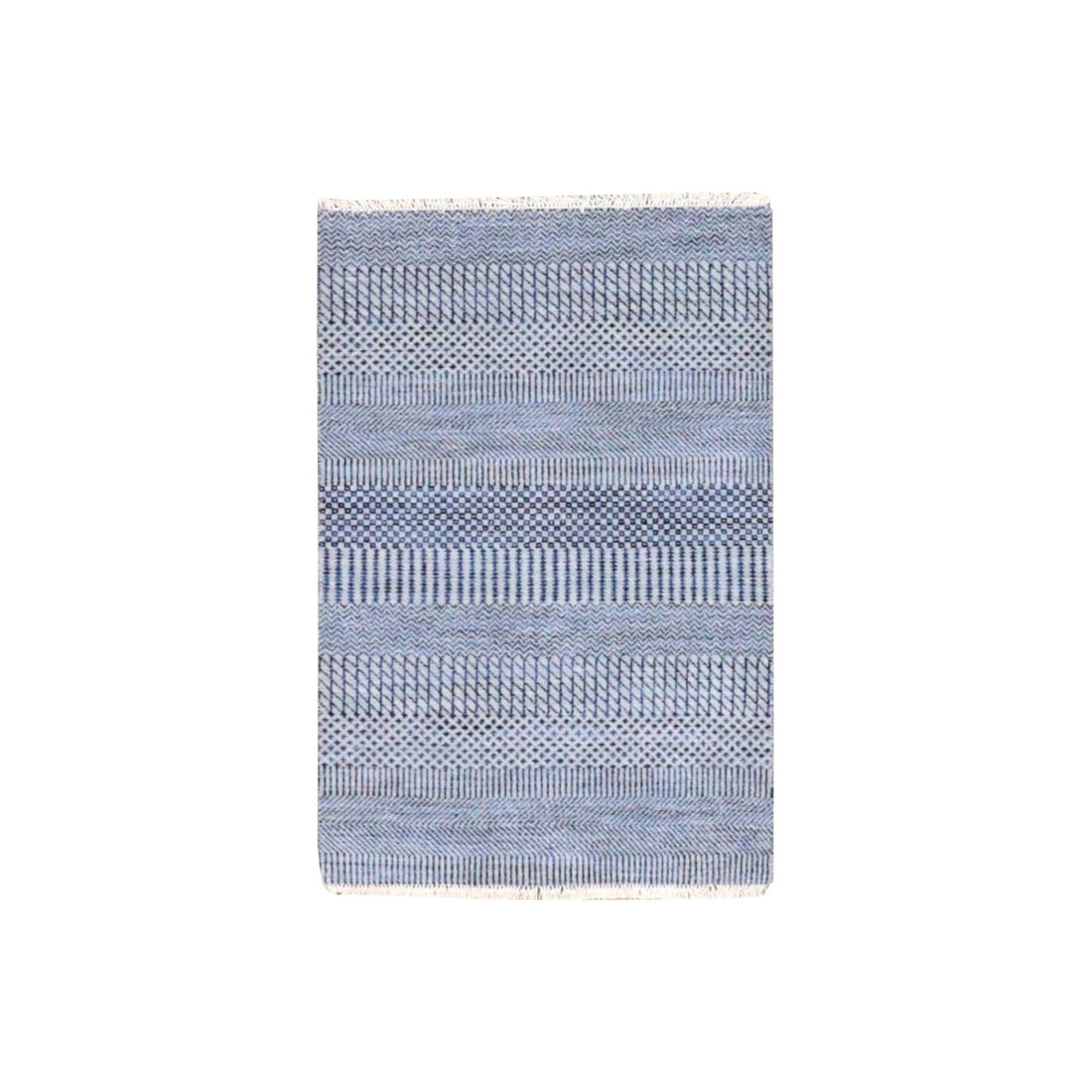2'1"x3'3" Chrome Gray Hand Knotted Grass Design Dyed Wool Mat Rug: 2'1"x3'3" Chrome Gray Hand Knotted Grass Design Dyed Wool Mat Rug Experience the rich beauty of India with this stunning, hand-knotted chrome gray wool mat rug featuring an intricate grass design in
