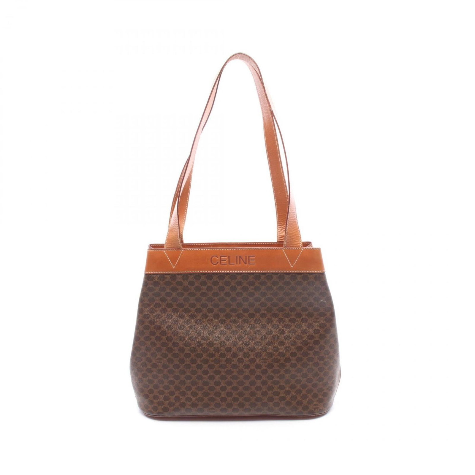 Celine Leather Coated Canvas Tote Bag: Celine Leather Coated Canvas Tote Bag Elevate your daily style with the timeless Celine Leather Coated Canvas Tote Bag, boasting a chic brown leather exterior and sturdy coated canvas interior. This