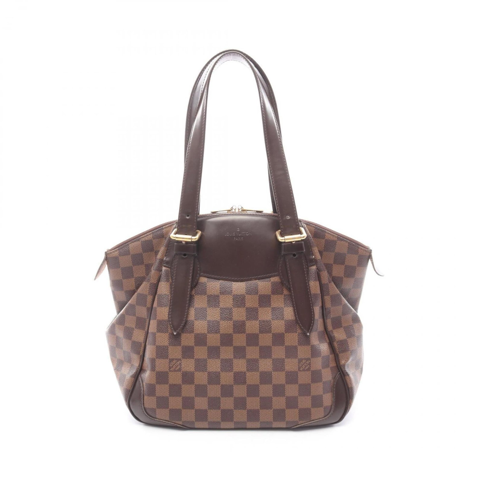 Leather Louis Vuitton Coated Canvas Shoulder Bag: Leather Louis Vuitton Coated Canvas Shoulder Bag A classic Louis Vuitton shoulder bag, this brown Ebene coated canvas and leather handbag boasts timeless style with its iconic monogram pattern and
