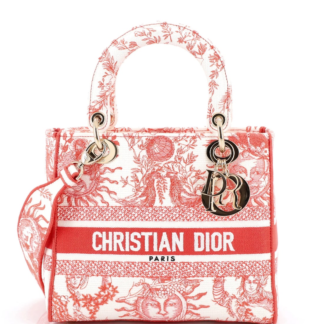 Christian Dior Lady D-Lite Bag is embroidered on medium canvas.: Christian Dior Lady D-Lite Bag is embroidered on medium canvas. For sale is a stunning Christian Dior Lady D-Lite bag, expertly embroidered on medium canvas in bold red print. This iconic design