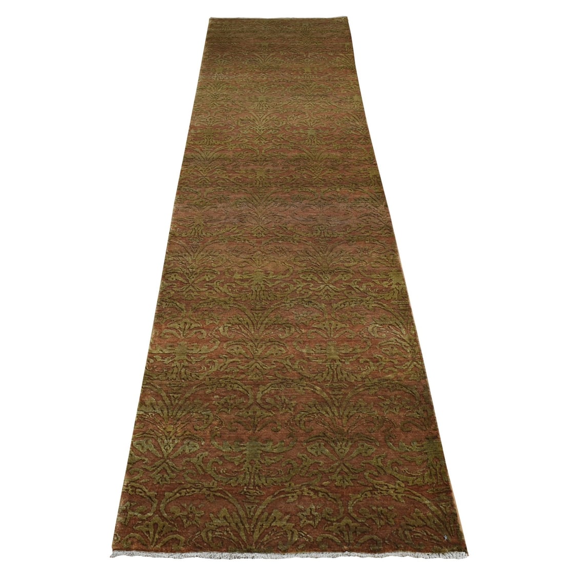 2'5"x11'4" Brown Abarasque Design Wool and Silk Hand Knotted Runner Rug (1 of 7)
