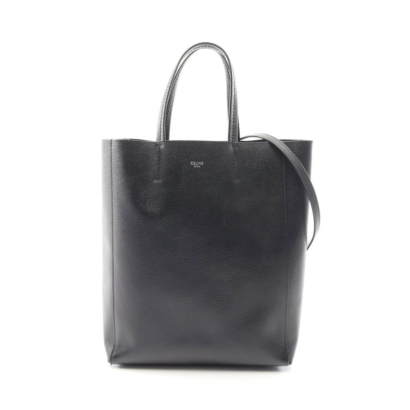 Celine Handbag is a leather tote bag.: Celine Handbag is a leather tote bag. A sleek and sophisticated black leather tote from Celine, perfect for everyday use, boasts clean lines and classic design. With its spacious interior and sturdy