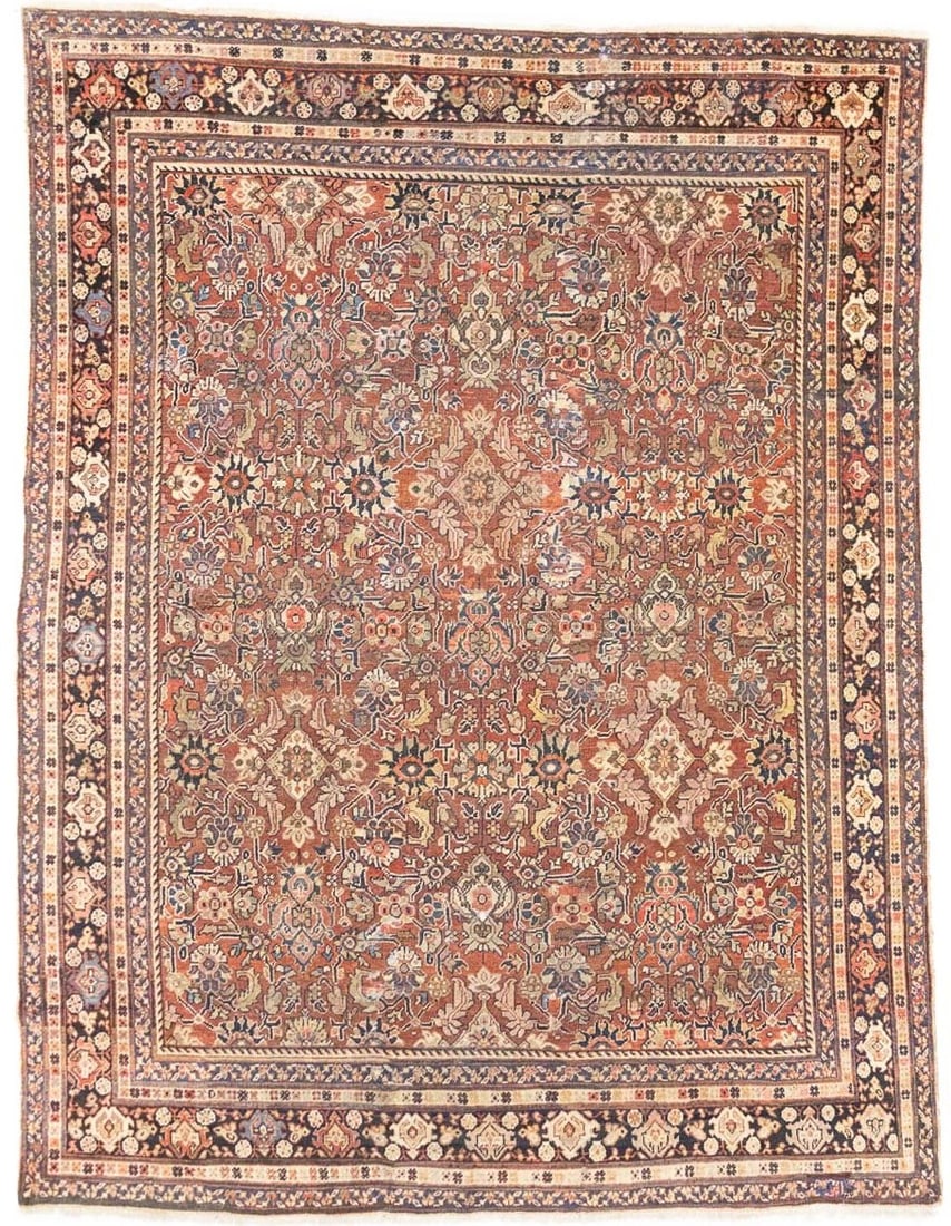 Hand-Knotted Muted Antique Oriental Rug 9X12 ft Floral Wool Farmhouse Carpet: Hand-Knotted Muted Antique Oriental Rug 9X12 ft Floral Wool Farmhouse Carpet Experience the warmth and elegance of this stunning, hand-knotted floral wool rug, perfectly suited for adding a touch of