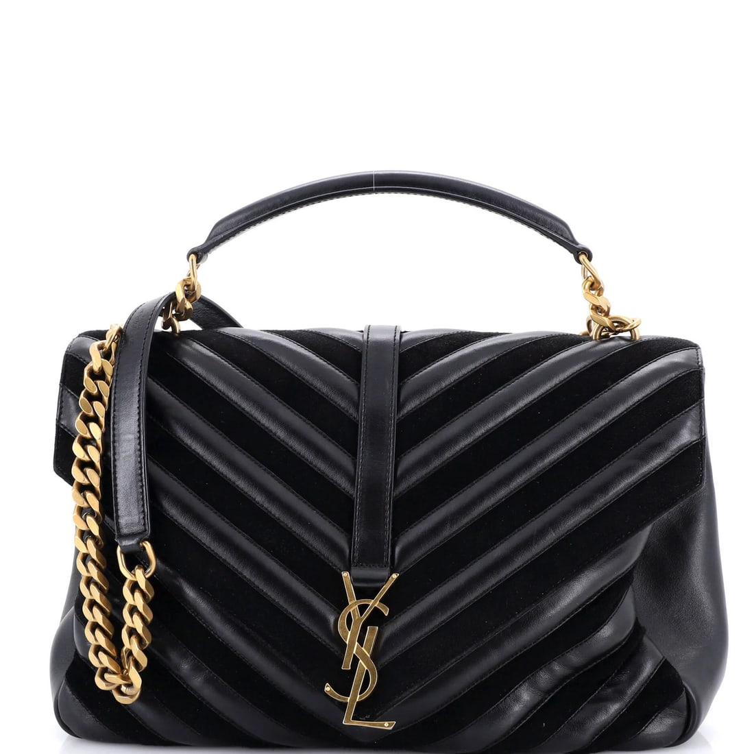 Saint Laurent Classic Monogram College Bag Matelasse Chevron Leather and Suede (1 of 8)