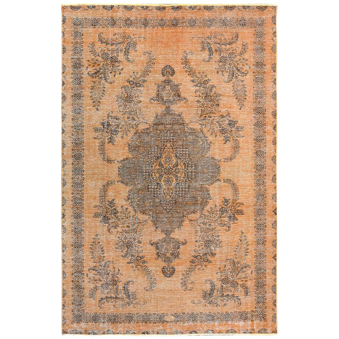 6'1"x9'6" Semi Antique Orange Farsian Tebraz Hand Knotted Clean Wool Rug (1 of 12)