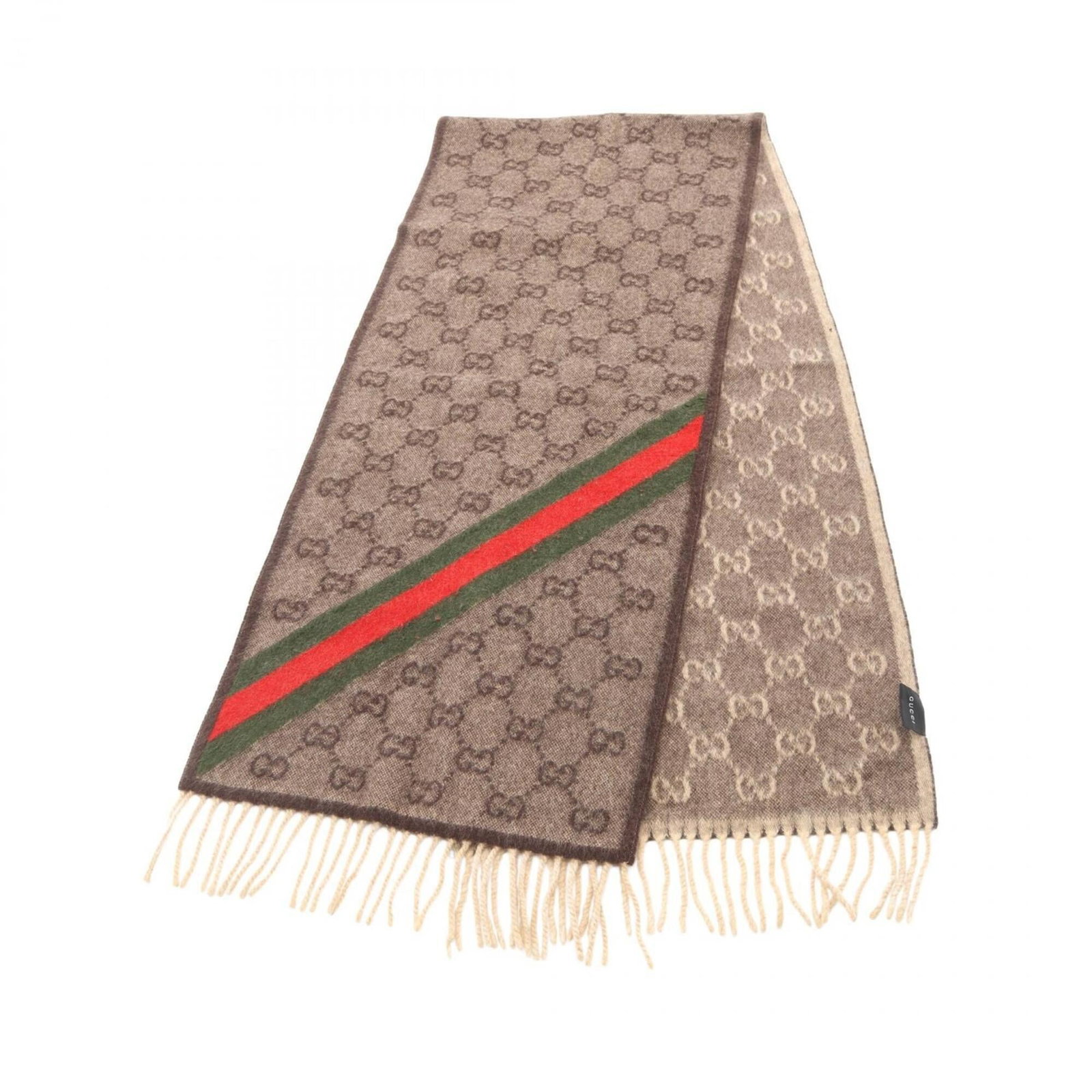 Gucci wool 75% Angora 25%: Gucci wool 75% Angora 25% A luxurious Gucci stole in rich, earthy tones, crafted from a unique blend of wool and Angora for unparalleled warmth and texture. With its classic design and high-quality ma