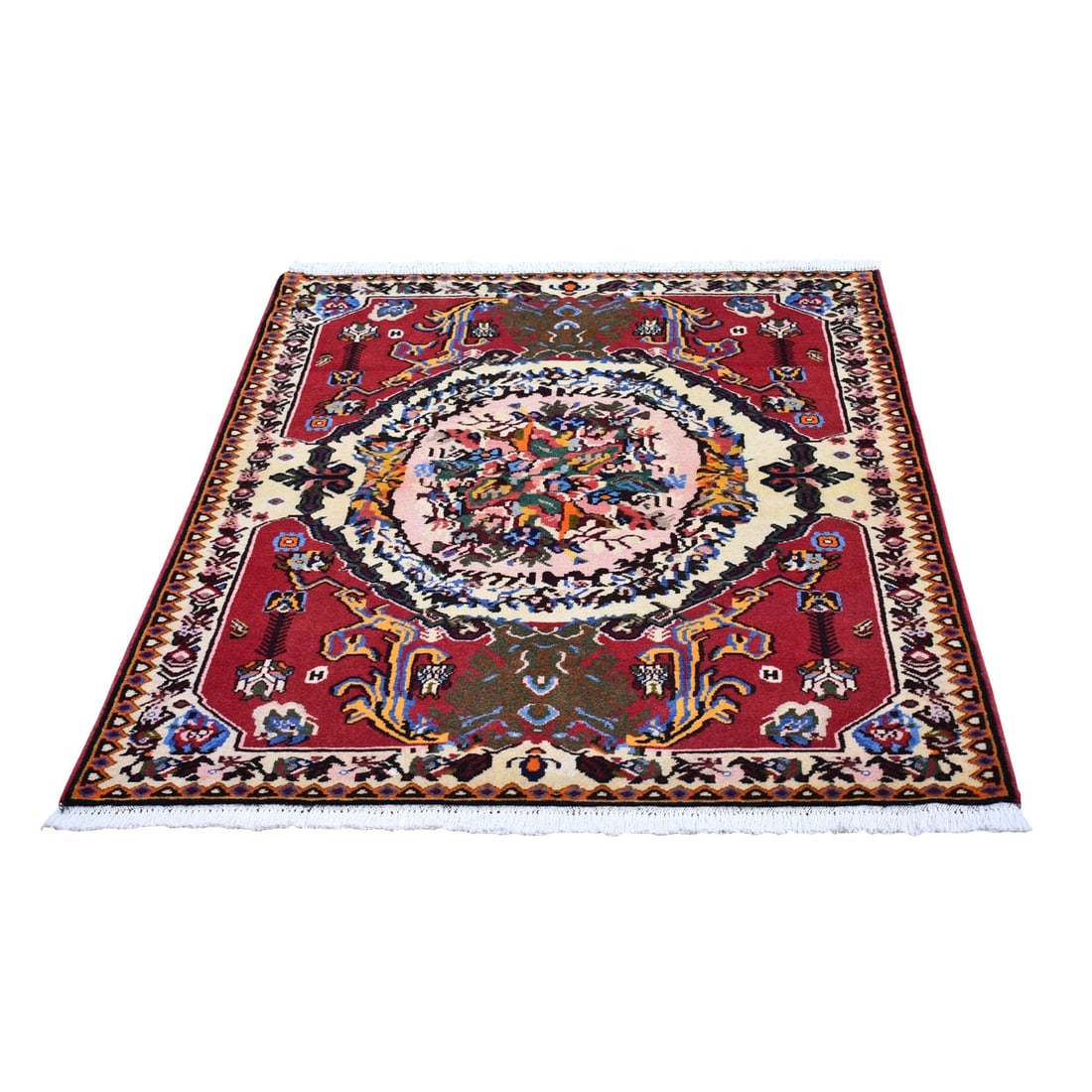 3'7"x5' New Farsian Karabakjon Flower Bouquet Handknotted Wool Clean Rug (1 of 7)