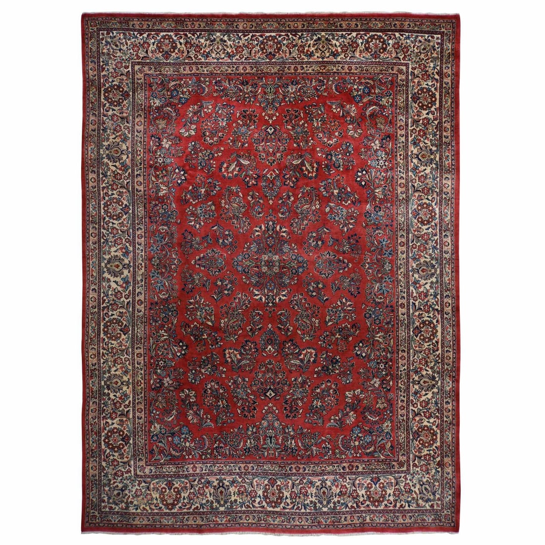 10'x13'9" Crimson Red Vintage Zoroastrian Saroogh Wool Hand Knotted Rug (1 of 10)